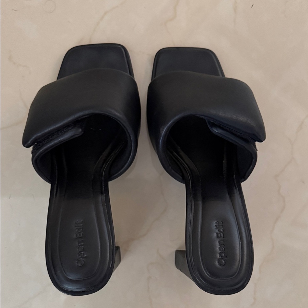 Open Edit Black Women’s Slide Heeled Sandals